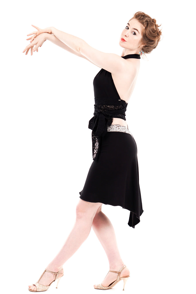 black-and-white fluted skirt