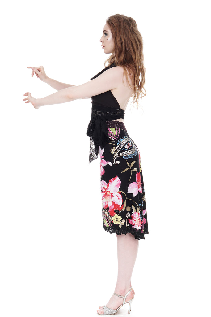 rose festival fluted skirt - Poema Tango Clothes: handmade luxury clothing for Argentine tango