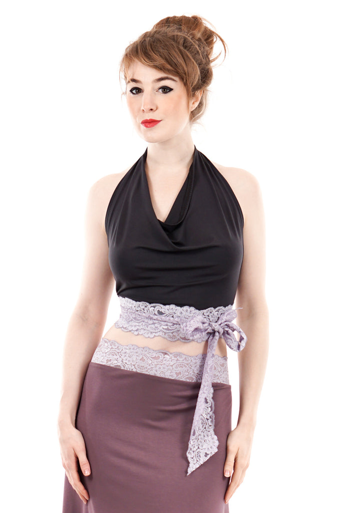 charcoal and lavender wrap top