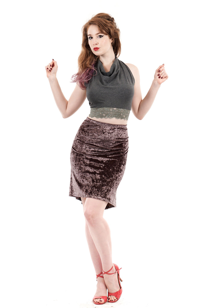 mink crushed velvet skirt