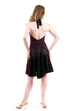 plum moire & black glitter dress