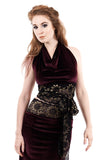 wine and goldflower velvet wrap halter
