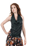 absinthe sequins draped halter - Poema Tango Clothes: handmade luxury clothing for Argentine tango