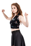 black porcelain ruched halter - Poema Tango Clothes: handmade luxury clothing for Argentine tango