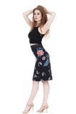 black porcelain ruched skirt - Poema Tango Clothes: handmade luxury clothing for Argentine tango
