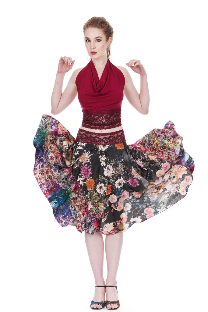 blotted rainbow & jacquard garden circle skirt - Poema Tango Clothes: handmade luxury clothing for Argentine tango