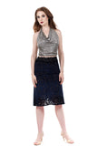 blue velvet burnout ruched skirt - Poema Tango Clothes: handmade luxury clothing for Argentine tango