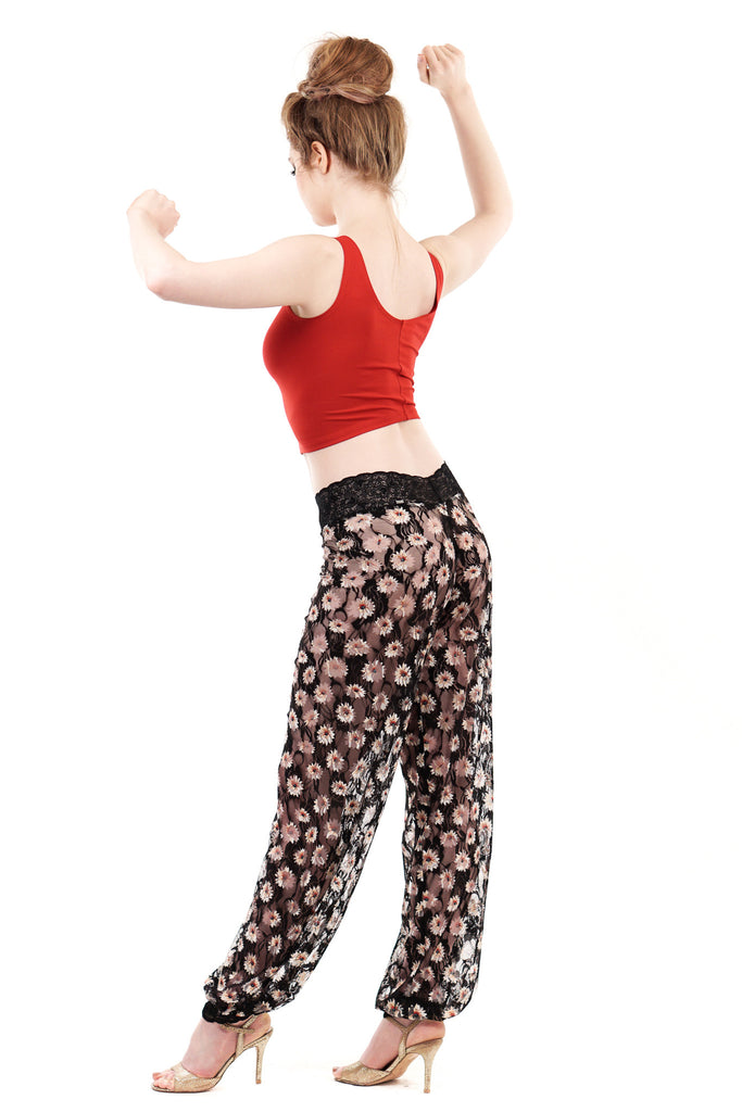 daisy lace tango trousers - Poema Tango Clothes: handmade luxury clothing for Argentine tango