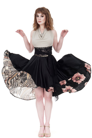 ink silk & deco velvet asymmetric skirt - CLEARANCE