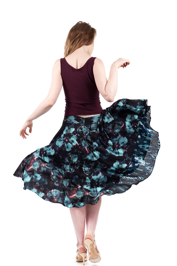 mazarine blooms and underwater sequins skirt - Poema Tango Clothes: handmade luxury clothing for Argentine tango