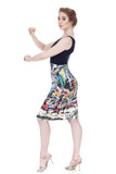 navy rib and painted palms dress - Poema Tango Clothes: handmade luxury clothing for Argentine tango