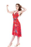 red porcelain flared dress - Poema Tango Clothes: handmade luxury clothing for Argentine tango
