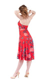 red porcelain flared dress - Poema Tango Clothes: handmade luxury clothing for Argentine tango