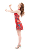 red porcelain short dress - Poema Tango Clothes: handmade luxury clothing for Argentine tango