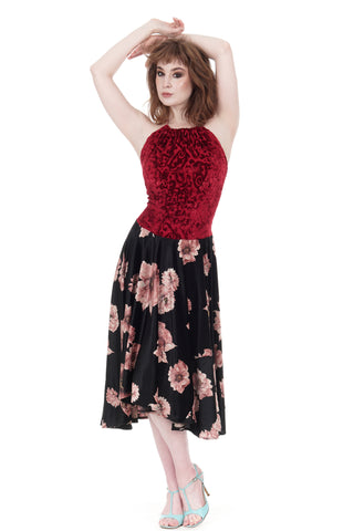 red velvet & tatter blooms dress - CLEARANCE