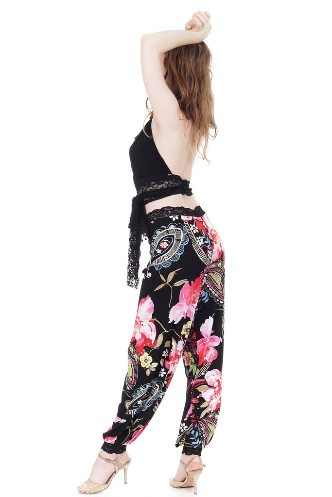 rose festival tango trousers - Poema Tango Clothes: handmade luxury clothing for Argentine tango