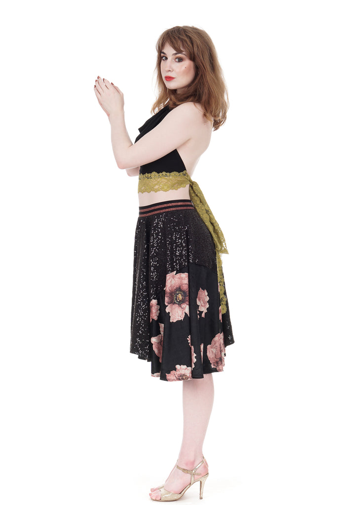 sequins & tatter blooms skirt - Poema Tango Clothes: handmade luxury clothing for Argentine tango