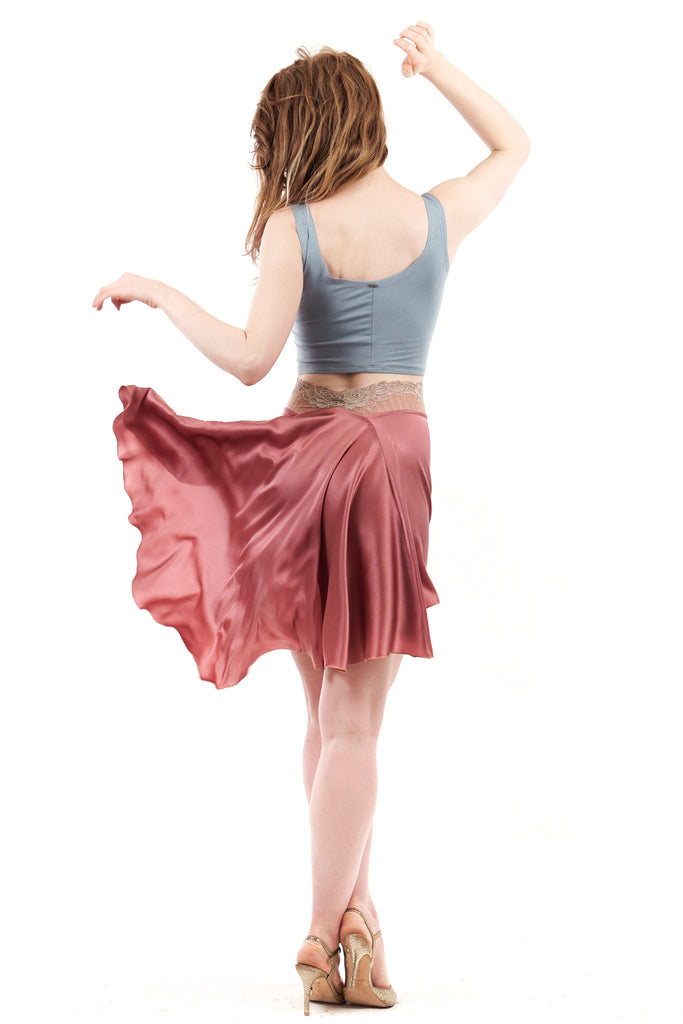 signature skirt in antique rose silk - Poema Tango Clothes: handmade luxury clothing for Argentine tango