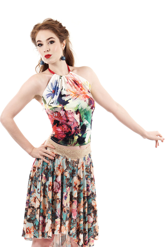 spring painting halter - Poema Tango Clothes: handmade luxury clothing for Argentine tango