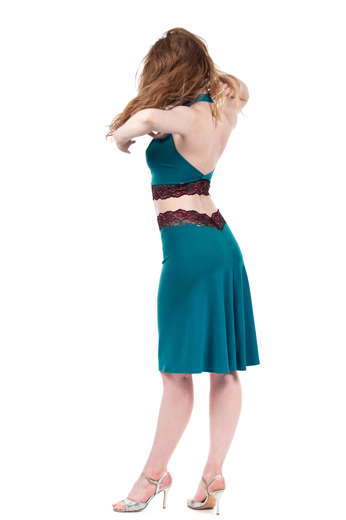 sweetrose and cerulean fluted skirt - Poema Tango Clothes: handmade luxury clothing for Argentine tango