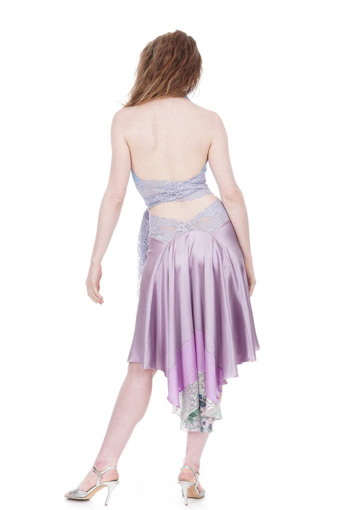 the signature skirt in silver amethyst and fairyland sequins - Poema Tango Clothes: handmade luxury clothing for Argentine tango