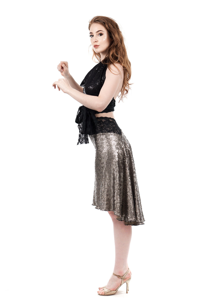 the signature skirt in titania sequins - Poema Tango Clothes: handmade luxury clothing for Argentine tango