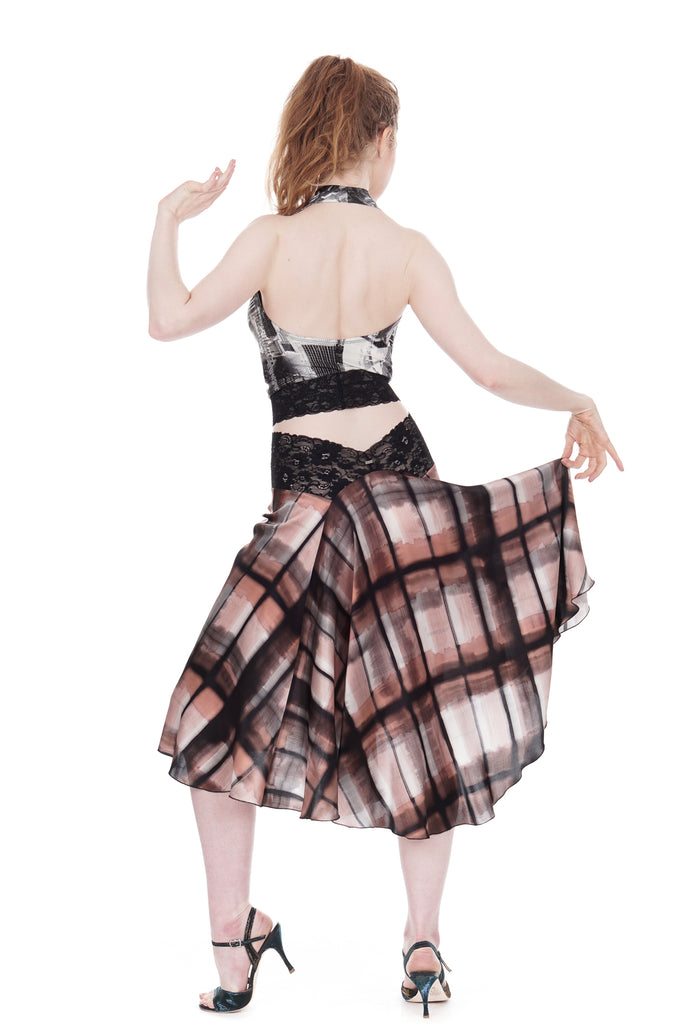 the signature skirt in watercolor windowpane - Poema Tango Clothes: handmade luxury clothing for Argentine tango