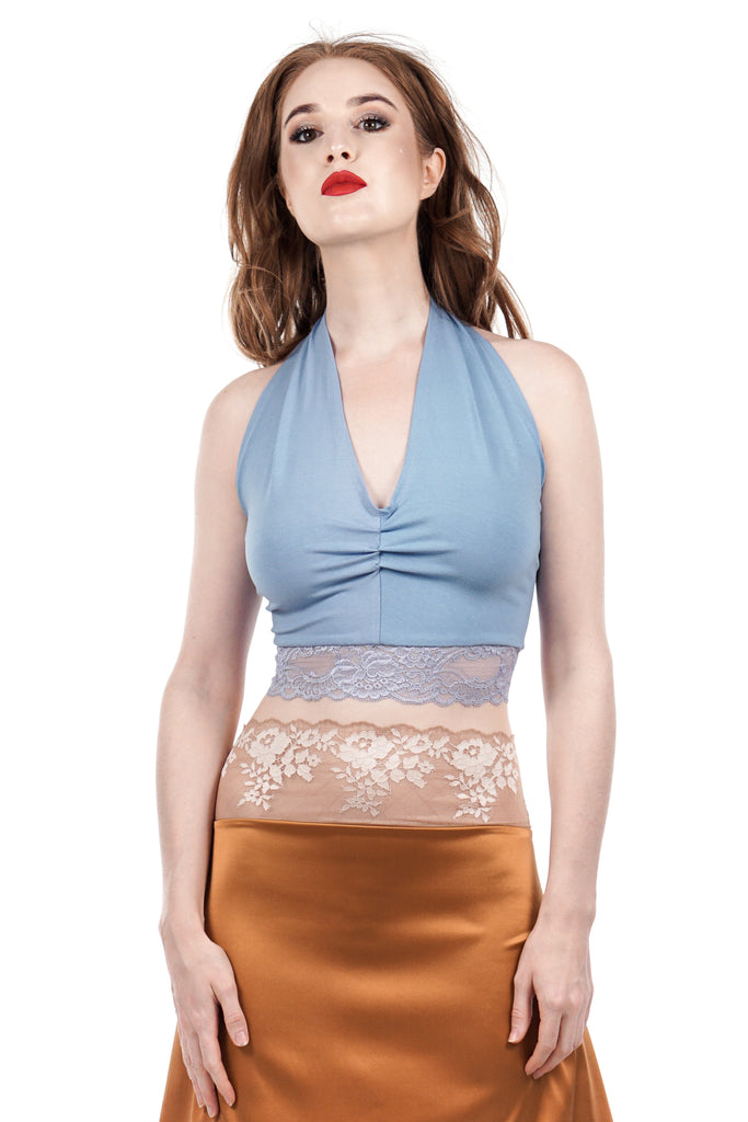 twilight sky ruched halter - Poema Tango Clothes: handmade luxury clothing for Argentine tango